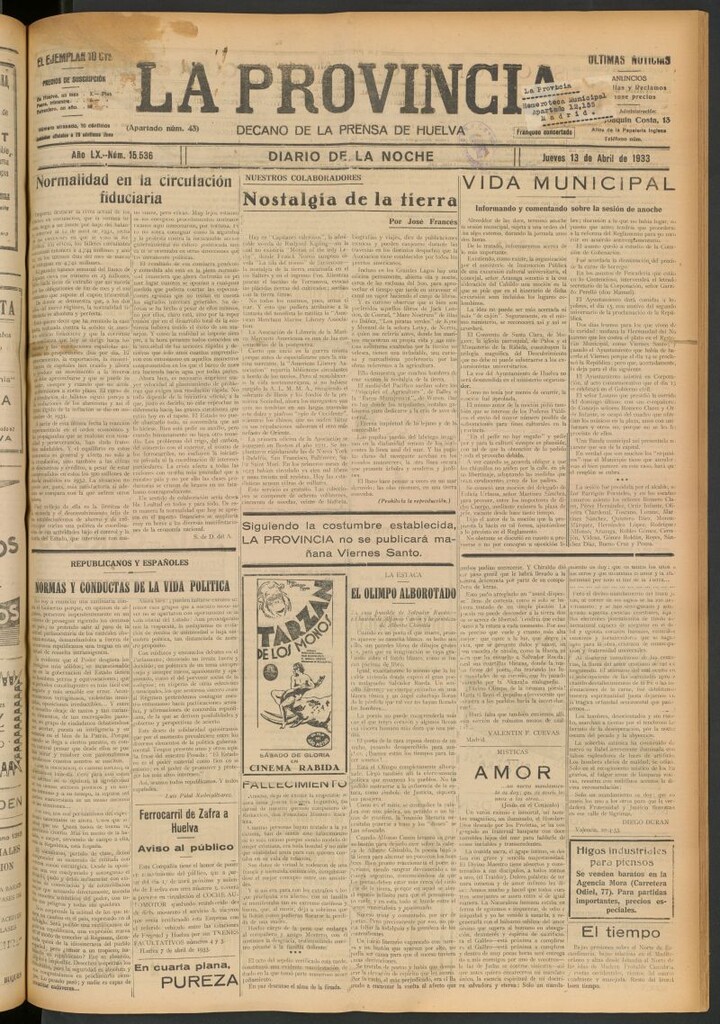 Miniatura de La Provincia : diario de la noche del 13 de abril de 1933
