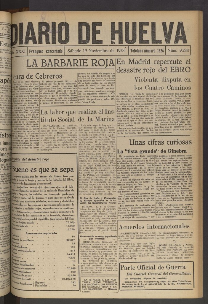 Miniatura de Diario de Huelva : periódico independiente del 19 de noviembre de 1938