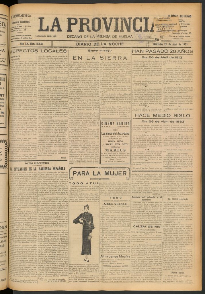 Miniatura de La Provincia : diario de la noche del 26 de abril de 1933