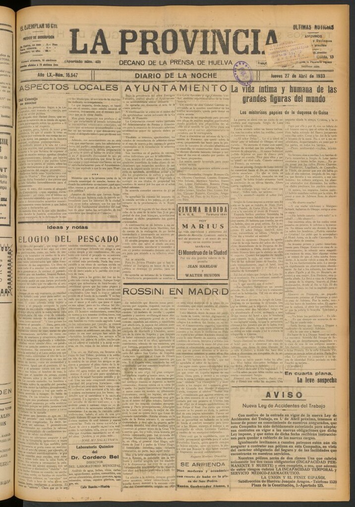 Miniatura de La Provincia : diario de la noche del 27 de abril de 1933
