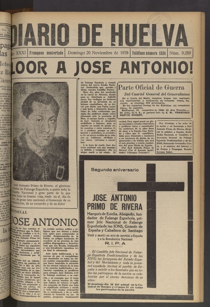 Miniatura de Diario de Huelva : periódico independiente del 20 de noviembre de 1938