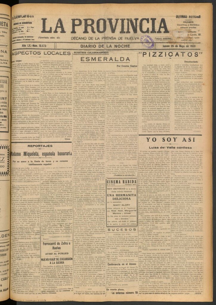 Miniatura de La Provincia : diario de la noche del 25 de mayo de 1933