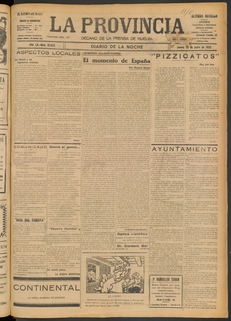 Miniatura de La Provincia : diario de la noche del 29 de junio de 1933