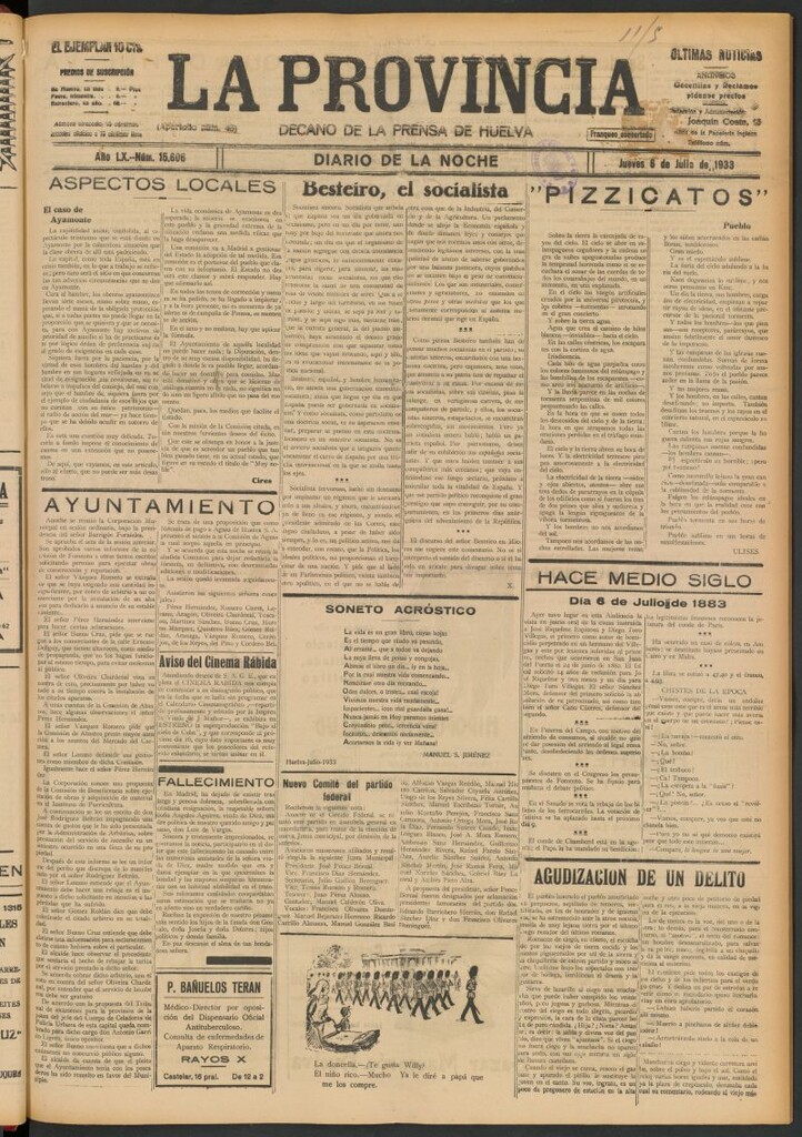 Miniatura de La Provincia : diario de la noche del 6 de julio de 1933