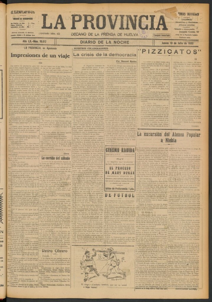 Miniatura de La Provincia : diario de la noche del 13 de julio de 1933
