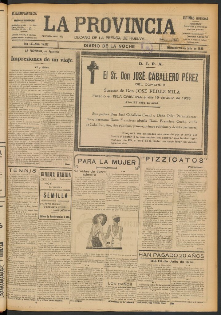 Miniatura de La Provincia : diario de la noche del 19 de julio de 1933