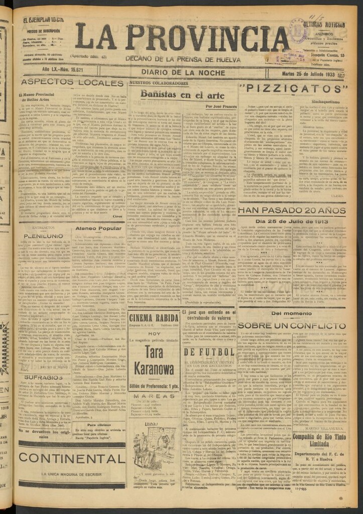 Miniatura de La Provincia : diario de la noche del 25 de julio de 1933