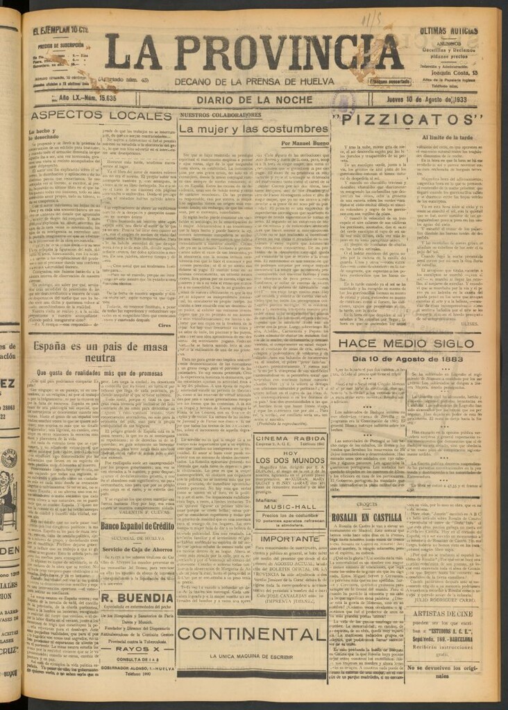 Miniatura de La Provincia : diario de la noche del 10 de agosto de 1933
