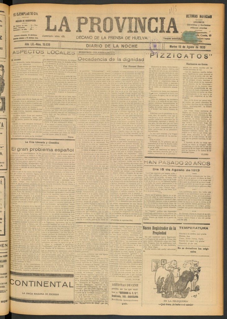 Miniatura de La Provincia : diario de la noche del 15 de agosto de 1933