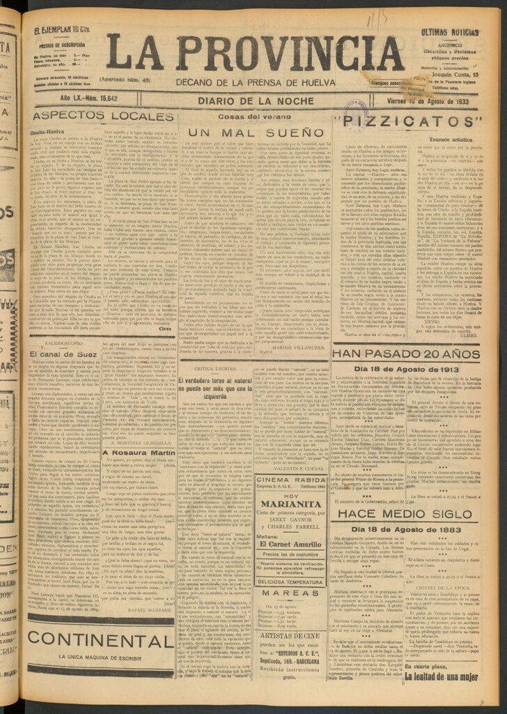 Miniatura de La Provincia : diario de la noche del 18 de agosto de 1933