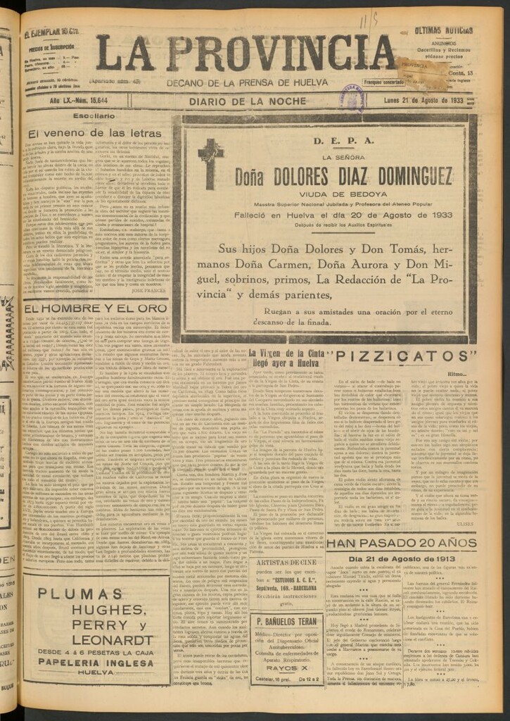 Miniatura de La Provincia : diario de la noche del 21 de agosto de 1933