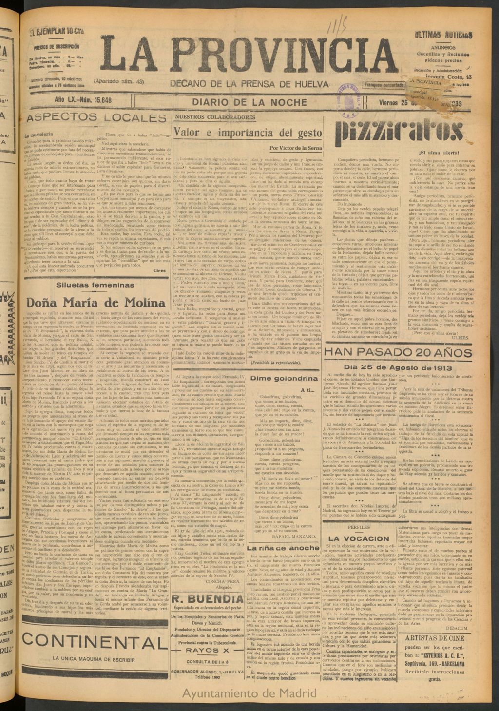 Miniatura de La Provincia : diario de la noche del 25 de agosto de 1933