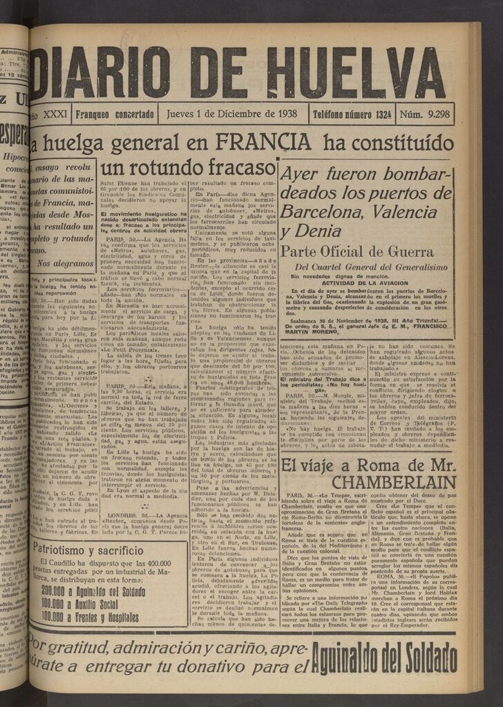 Miniatura de Diario de Huelva : periódico independiente del 1 de diciembre de 1938