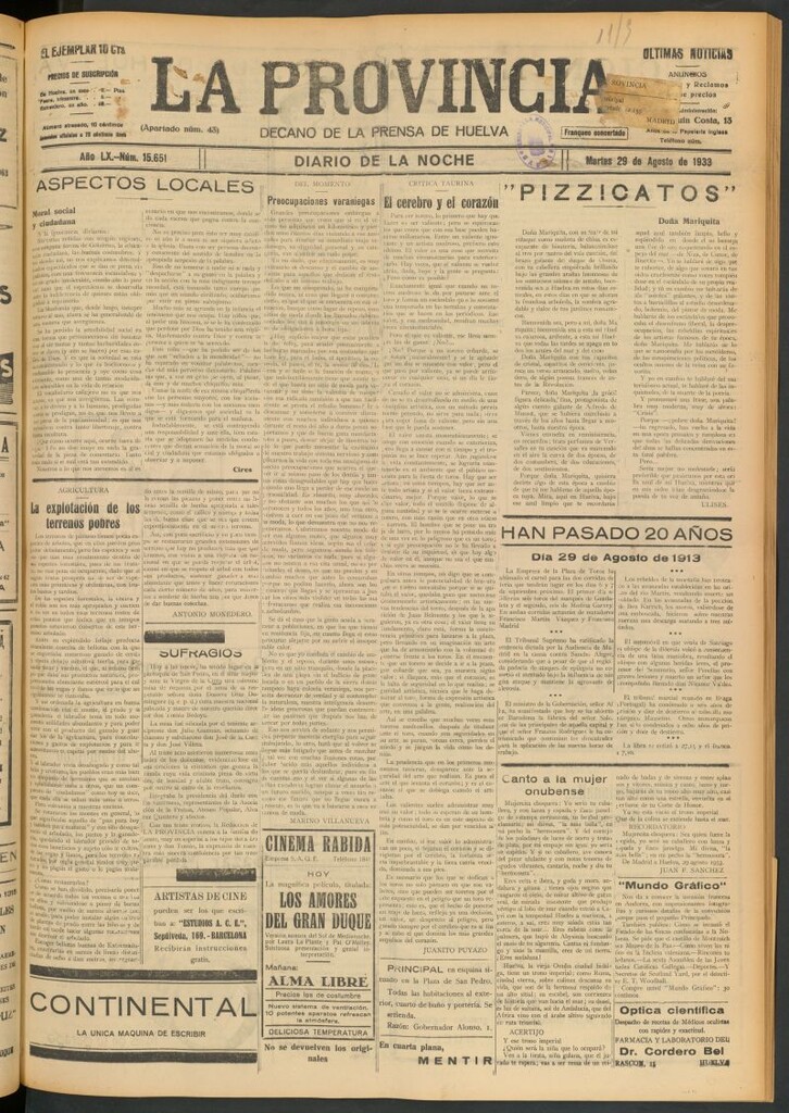 Miniatura de La Provincia : diario de la noche del 29 de agosto de 1933