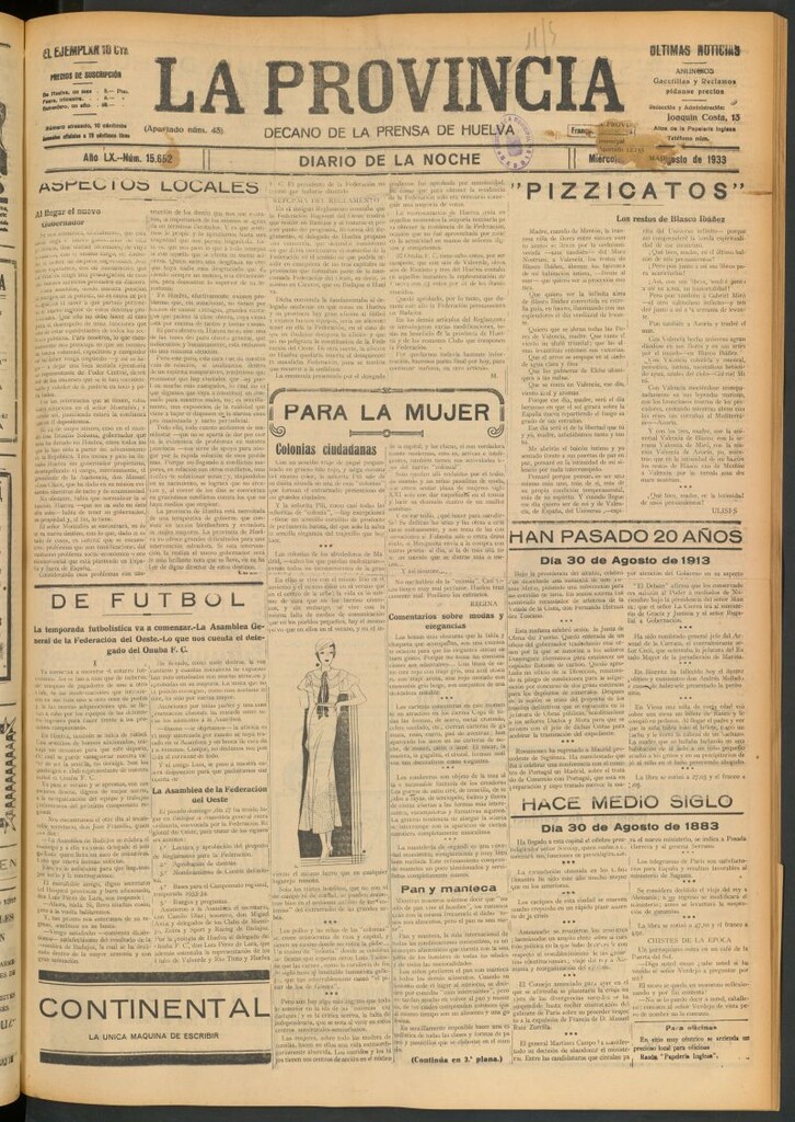 Miniatura de La Provincia : diario de la noche del 30 de agosto de 1933