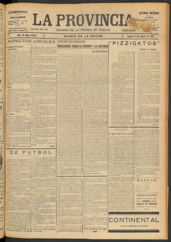 Miniatura de La Provincia : diario de la noche del 31 de agosto de 1933
