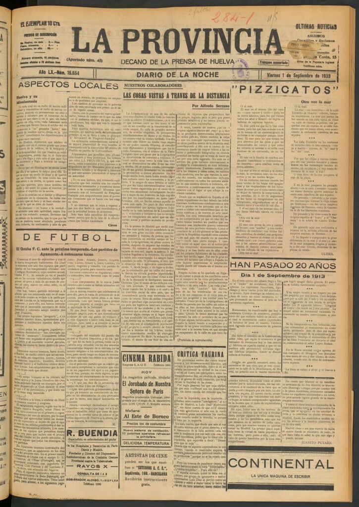 Miniatura de La Provincia : diario de la noche del 1 de septiembre de 1933