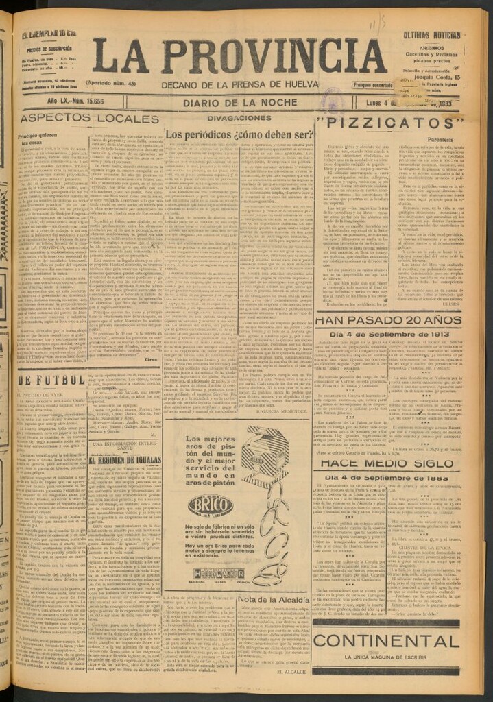 Miniatura de La Provincia : diario de la noche del 4 de septiembre de 1933