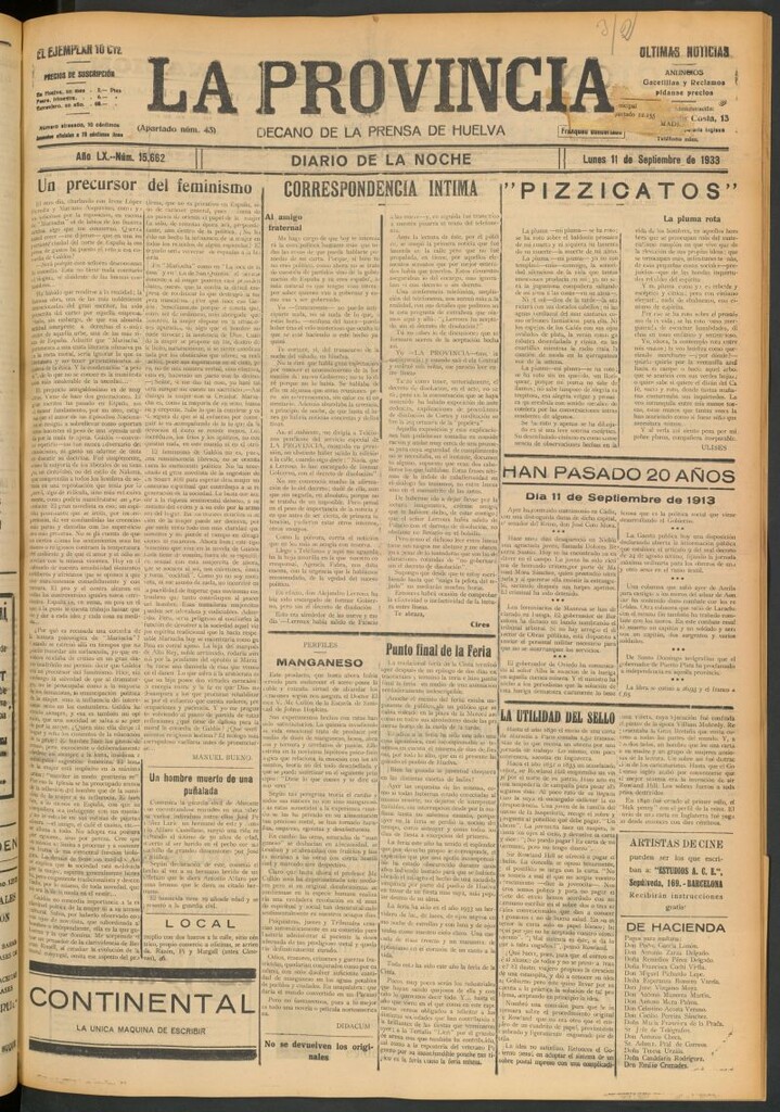 Miniatura de La Provincia : diario de la noche del 11 de septiembre de 1933
