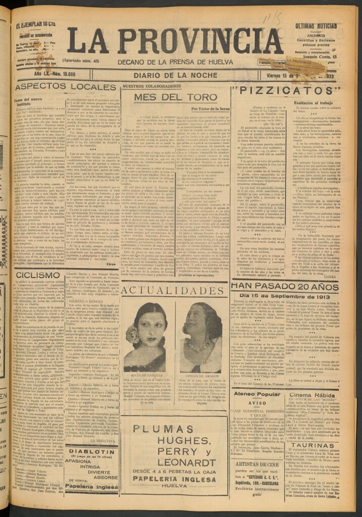 Miniatura de La Provincia : diario de la noche del 15 de septiembre de 1933