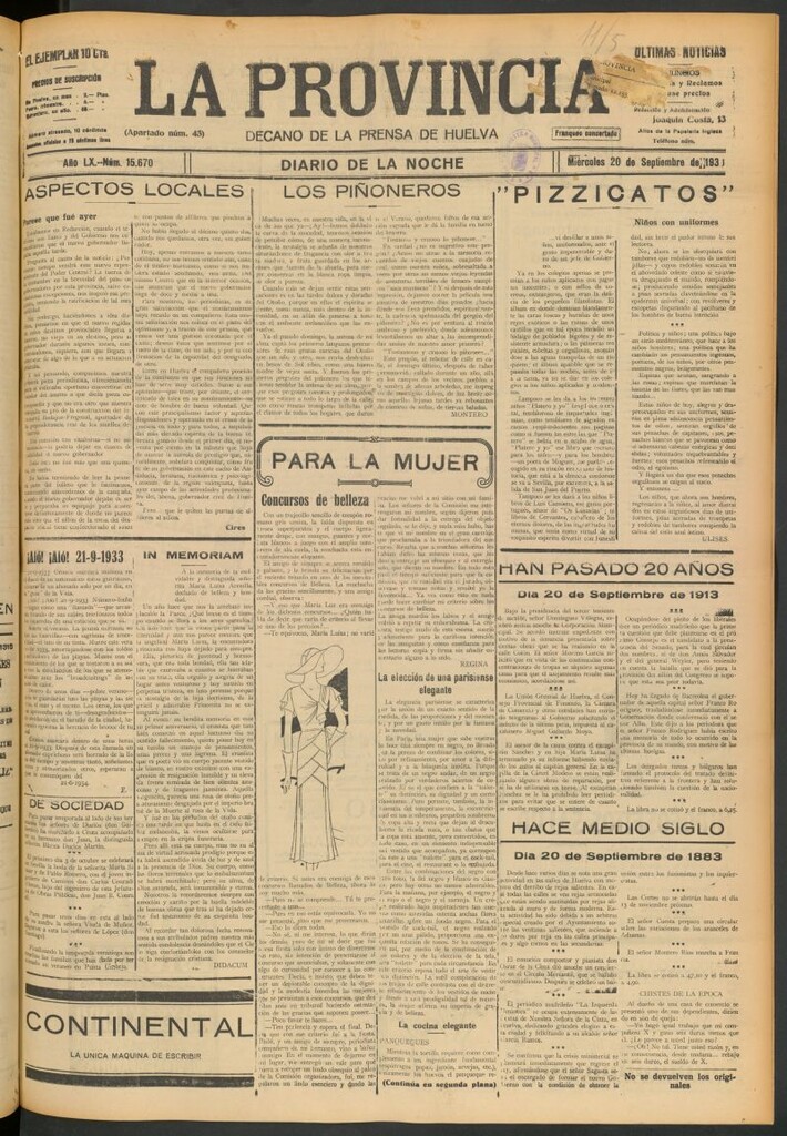 Miniatura de La Provincia : diario de la noche del 20 de septiembre de 1933