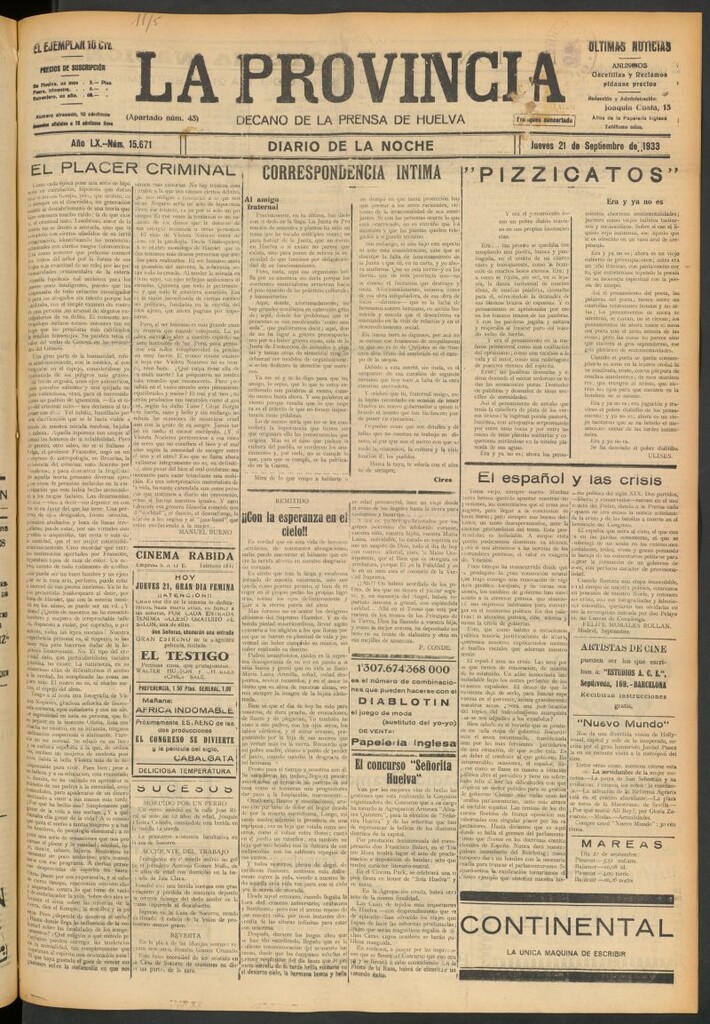 Miniatura de La Provincia : diario de la noche del 21 de septiembre de 1933