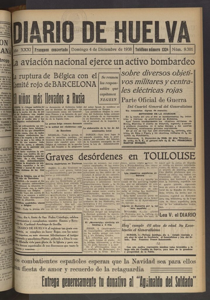 Miniatura de Diario de Huelva : periódico independiente del 4 de diciembre de 1938