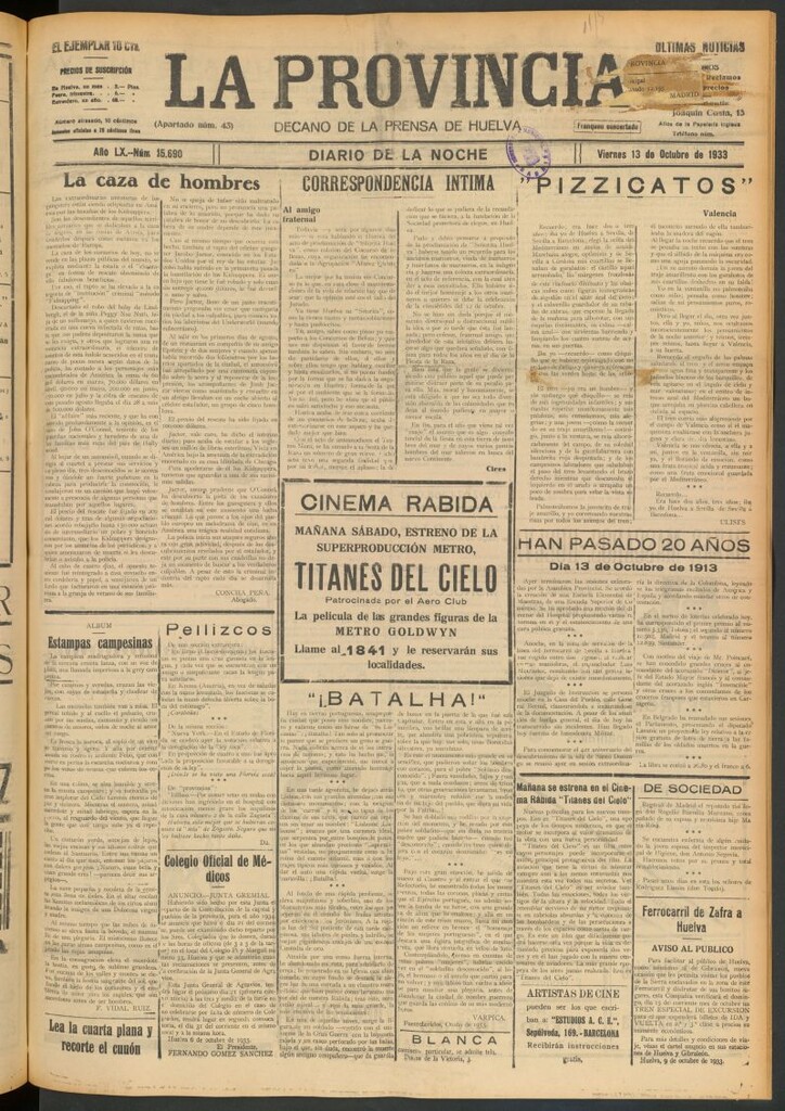 Miniatura de La Provincia : diario de la noche del 13 de octubre de 1933