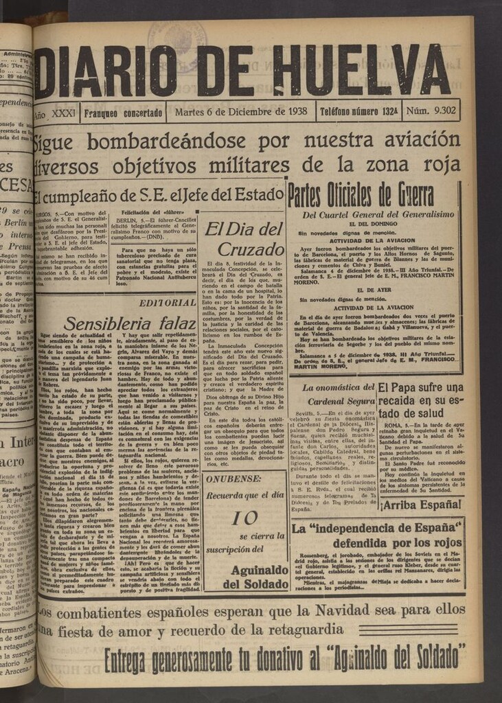 Miniatura de Diario de Huelva : periódico independiente del 6 de diciembre de 1938