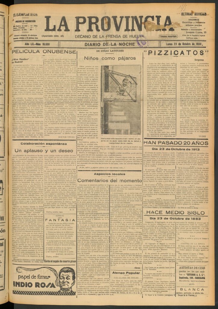 Miniatura de La Provincia : diario de la noche del 23 de octubre de 1933
