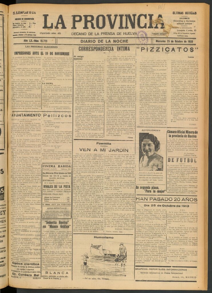Miniatura de La Provincia : diario de la noche del 25 de octubre de 1933
