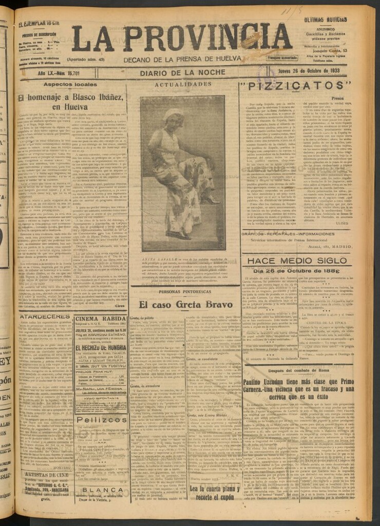 Miniatura de La Provincia : diario de la noche del 26 de octubre de 1933