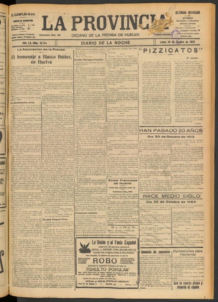 Miniatura de La Provincia : diario de la noche del 30 de octubre de 1933