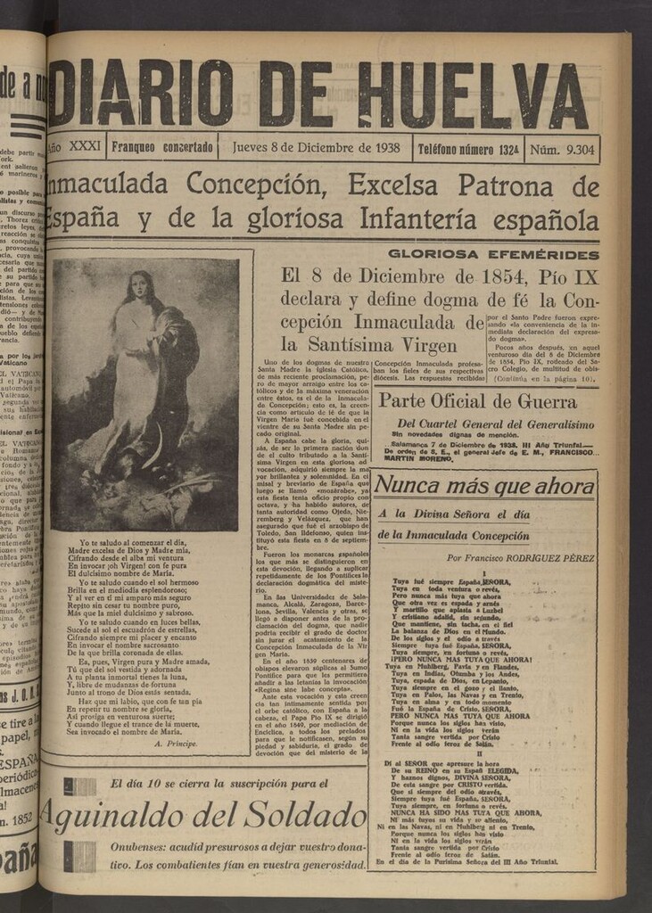 Miniatura de Diario de Huelva : periódico independiente del 8 de diciembre de 1938