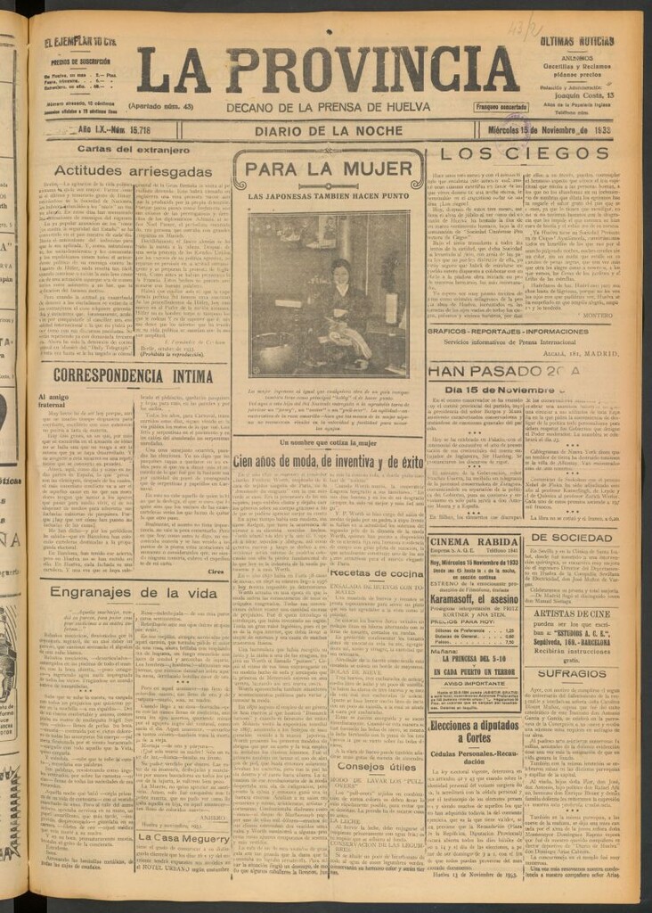 Miniatura de La Provincia : diario de la noche del 15 de noviembre de 1933