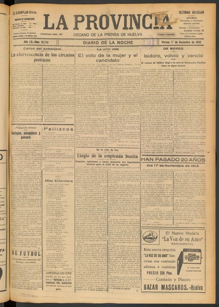 Miniatura de La Provincia : diario de la noche del 17 de noviembre de 1933