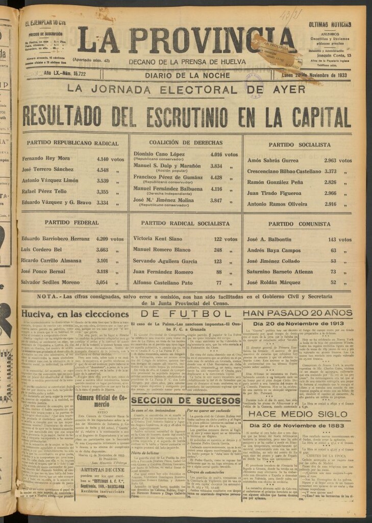 Miniatura de La Provincia : diario de la noche del 20 de noviembre de 1933