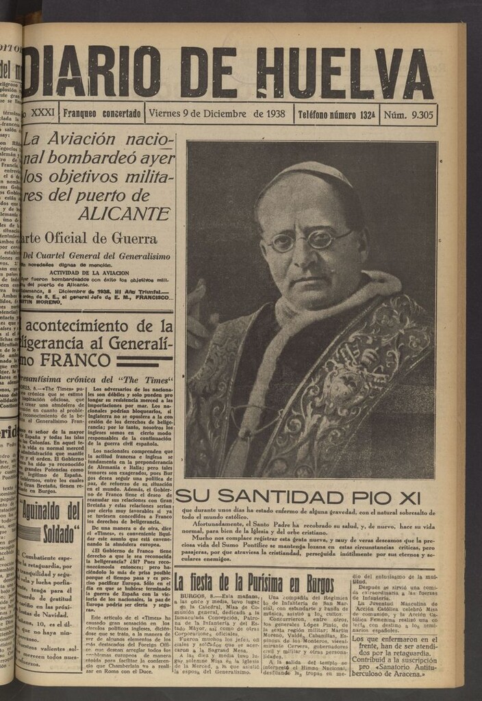 Miniatura de Diario de Huelva : periódico independiente del 9 de diciembre de 1938