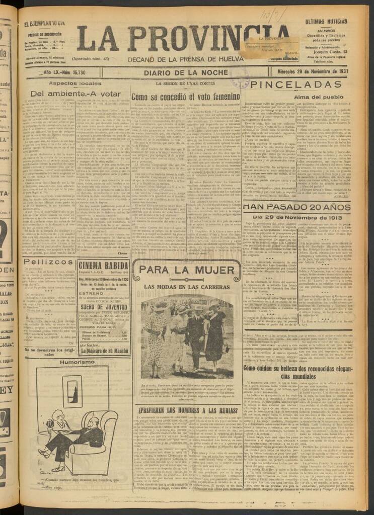 Miniatura de La Provincia : diario de la noche del 29 de noviembre de 1933