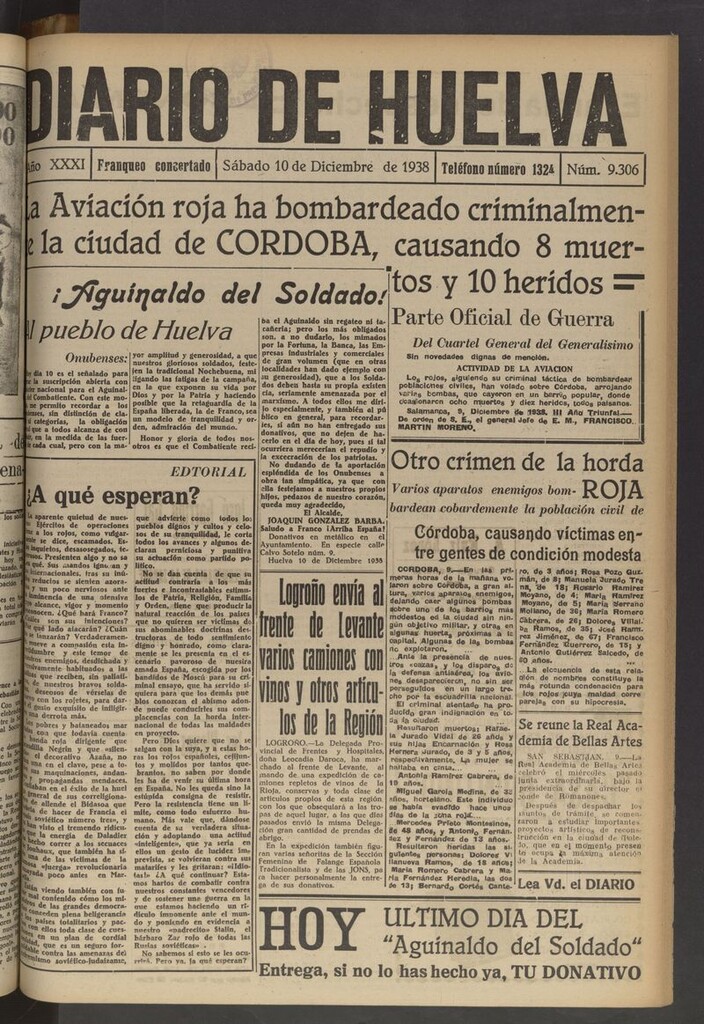 Miniatura de Diario de Huelva : periódico independiente del 10 de diciembre de 1938