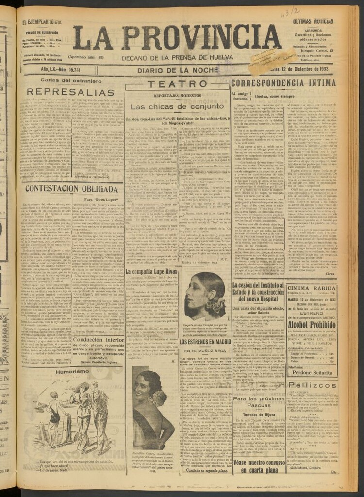 Miniatura de La Provincia : diario de la noche del 12 de diciembre de 1933