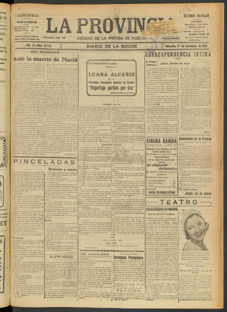 Miniatura de La Provincia : diario de la noche del 27 de diciembre de 1933