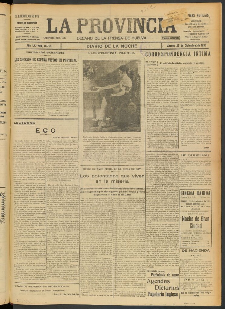 Miniatura de La Provincia : diario de la noche del 29 de diciembre de 1933
