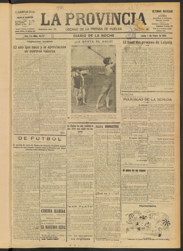 Miniatura de La Provincia : diario de la noche del 1 de enero de 1934