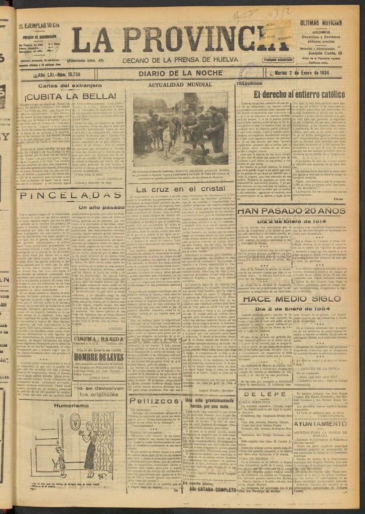 Miniatura de La Provincia : diario de la noche del 2 de enero de 1934