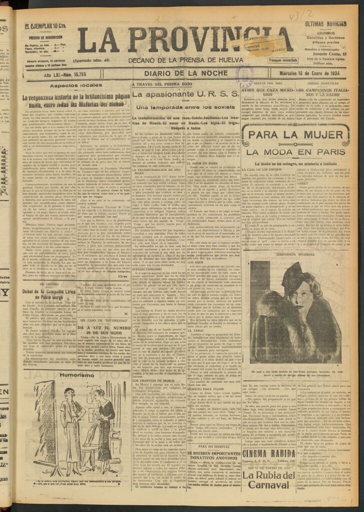 Miniatura de La Provincia : diario de la noche del 10 de enero de 1934