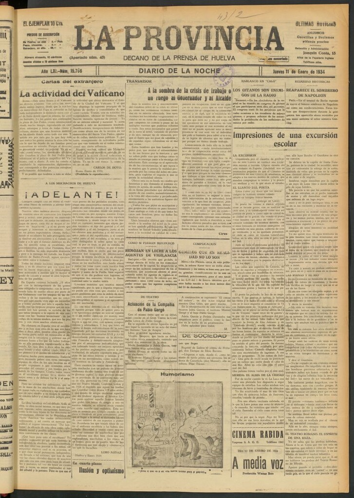 Miniatura de La Provincia : diario de la noche del 11 de enero de 1934