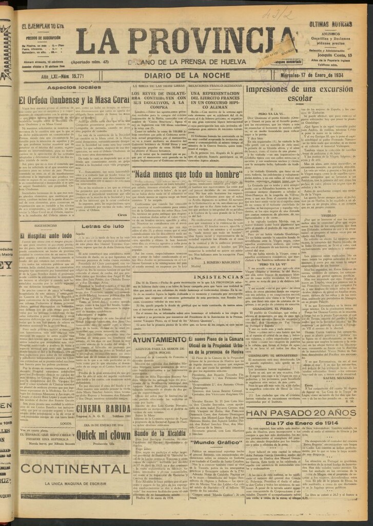 Miniatura de La Provincia : diario de la noche del 17 de enero de 1934