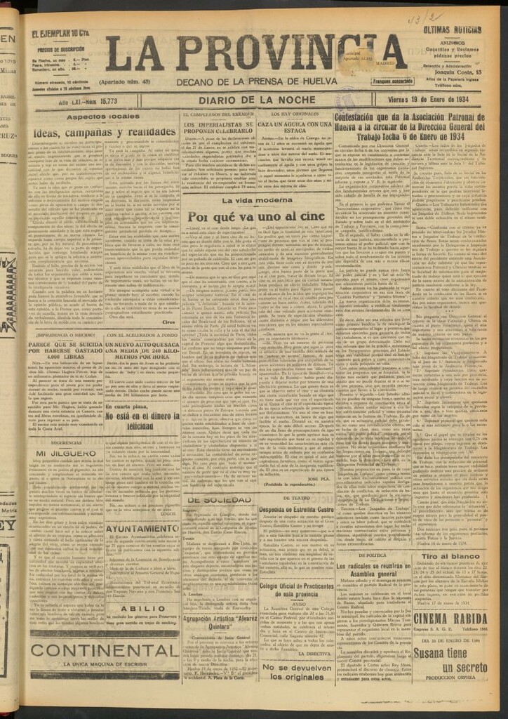 Miniatura de La Provincia : diario de la noche del 19 de enero de 1934