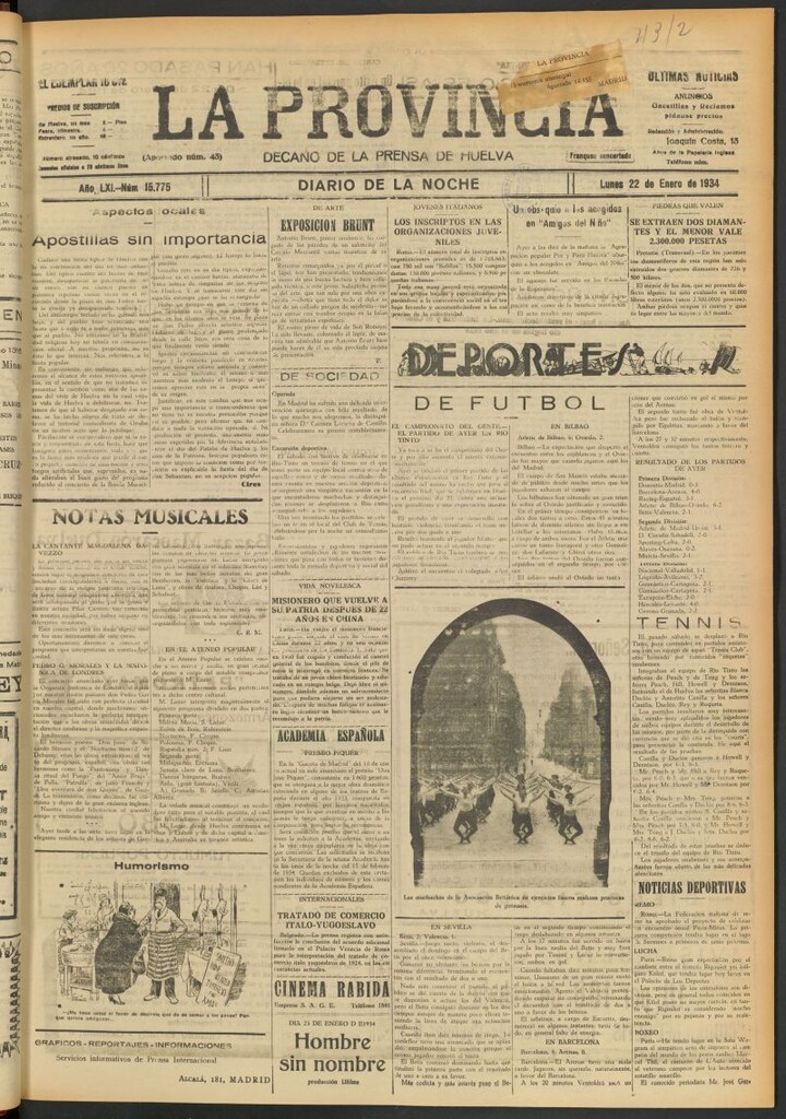 Miniatura de La Provincia : diario de la noche del 22 de enero de 1934